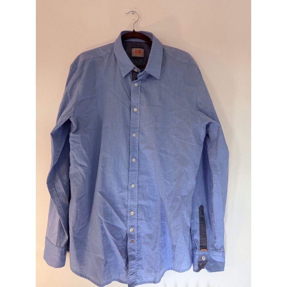 Hugo Boss Boss Orange Button Down Shirt Mens XXL Blue Stretch Cotton Casual